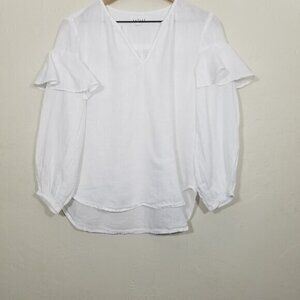 Velvet by‎ Graham & Spencer Linen Tyra Peasant Ruffle Sleeve Long Sleeve Top